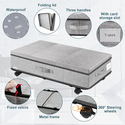 Supowin Under Bed Storage with Wheels, 2Pack Rolling Underbed Storage