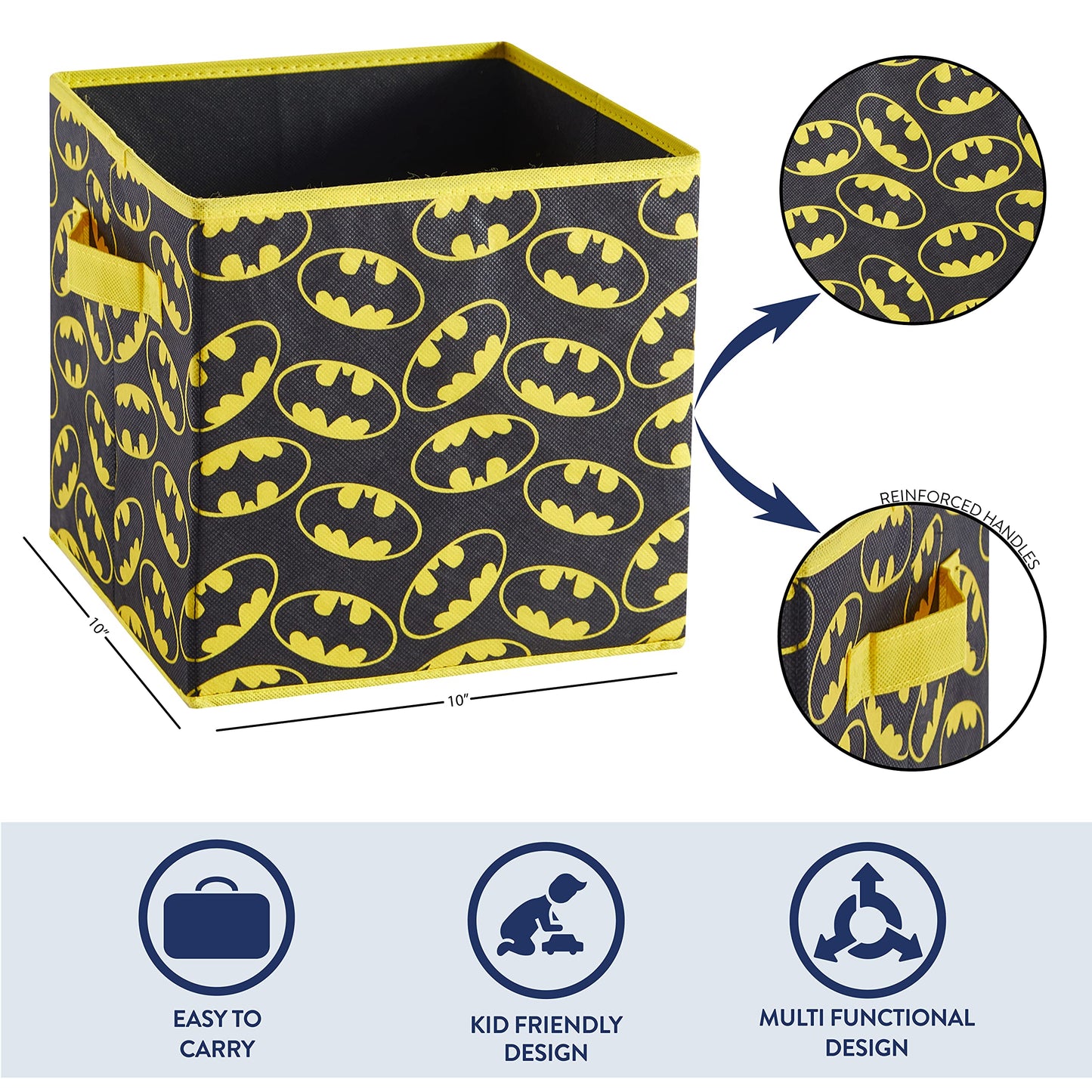 Batman Collapsible Storage Cubes – Set of 2 Foldable Fabric Bins for Kids – Organizer Boxes with