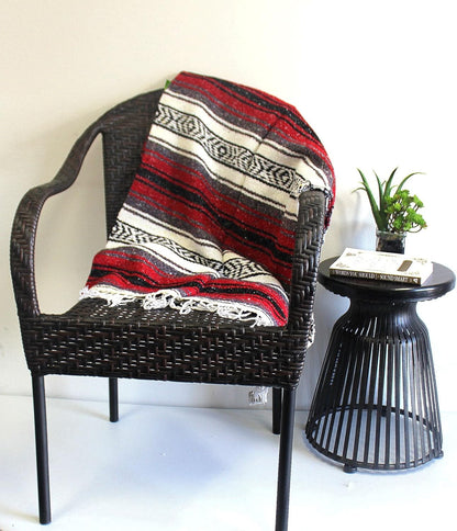 Del Mex Classic Mexican Blanket, Large Authentic Woven Falsa Throw (70"x50"), Artisan Southwest Décor for Beach, Yoga, Outdoors (Red)