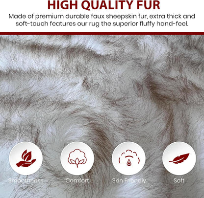 LAMBZY Faux Sheepskin Hypoallergenic Free Shape Shag Rug, Luxury Shaggy Silky Plush Carpet for Bedrooms Rugs Living Rooms Floor Rugs (Duo Decto 12 Pelts 6'x12', 180x360cm, White with Brown Tips)