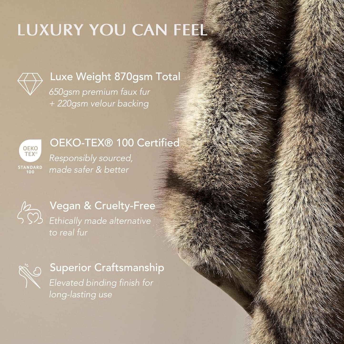 Luxury Faux Fur Throw Blanket, Soft Fluffy Faux Mink Blankets for Bed, Couch, Sofa, Thick Cozy Plush Warm Fur Throws with Reversible Velvet, Ombré Sable Brown, 60"x80"