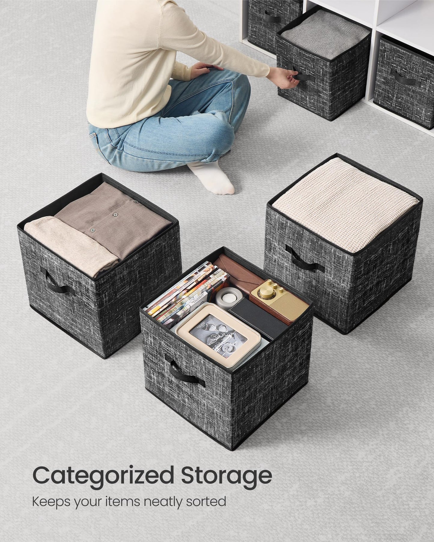 SONGMICS Storage Cubes, Set of 10, 13-Inch Foldable Closet Organizers