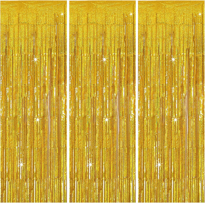 3 Pack Gold Backdrop Birthday Decorations Foil Curtain Backdrop Gold Streamers Dance Party Decorations Photo Booth Props for Bachelorette Decorations Christmas Halloween New Years Eve Party Supplies
