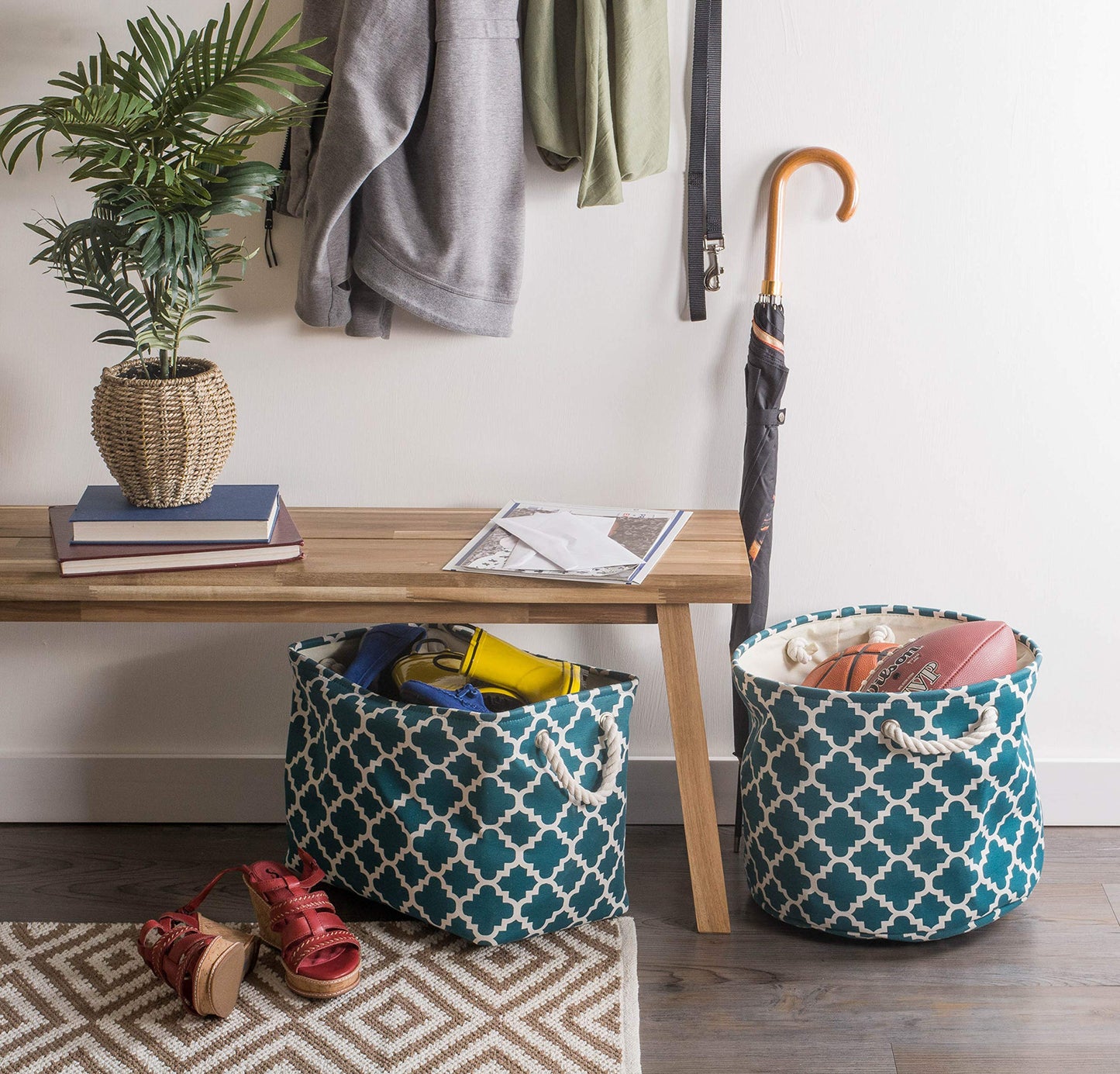 DII Polyester Container with Handles, Lattice Storage Bin, Small, Teal