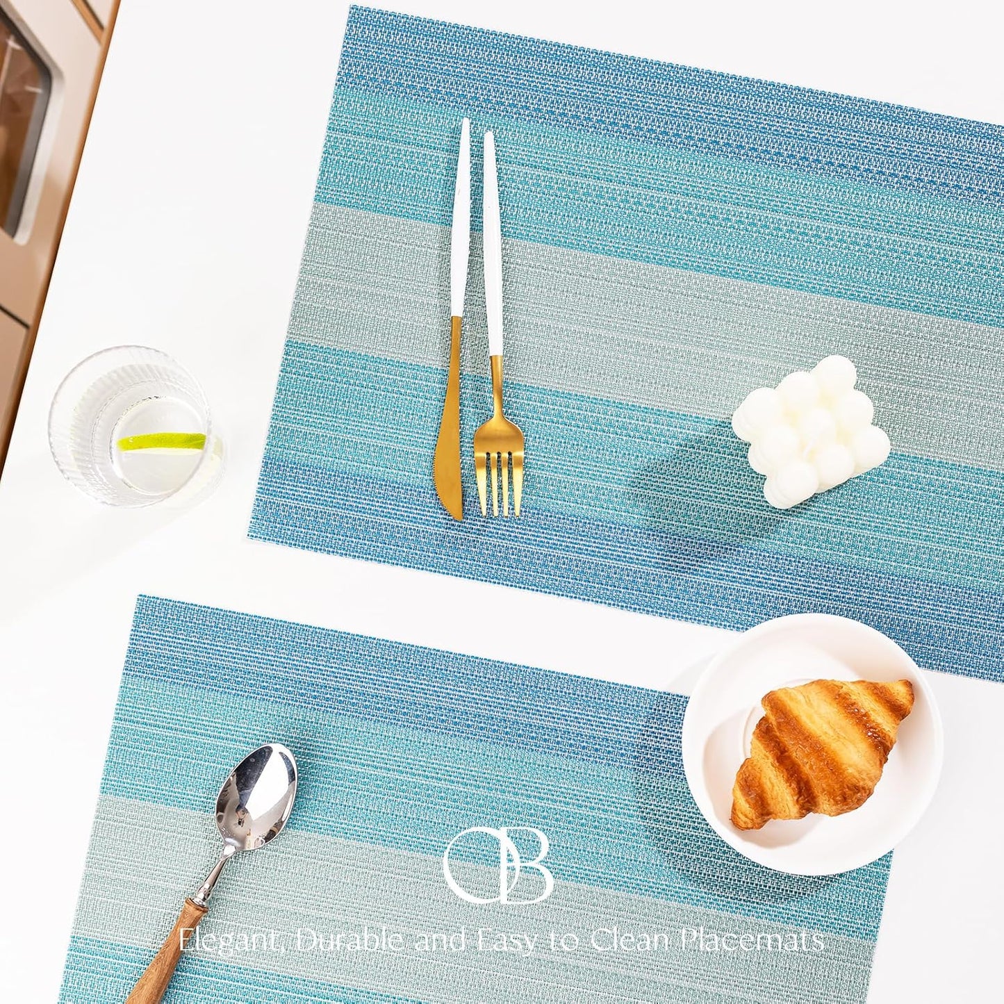 Placemats Set of 8 - Easy Clean Woven Vinyl Placemats for Dining Table, Indoor/Outdoor Place Mats, Washable PVC Table Mats（Ocean Geode）