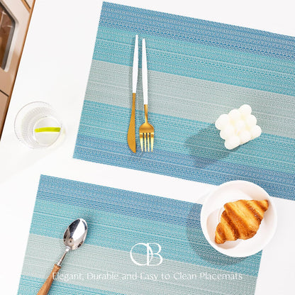 Placemats Set of 8 - Easy Clean Woven Vinyl Placemats for Dining Table, Indoor/Outdoor Place Mats, Washable PVC Table Mats（Ocean Geode）
