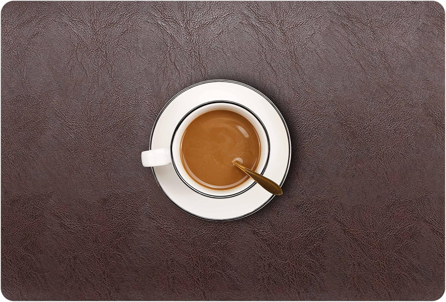 Set of 6 Faux Leather Placemats, PU Table Mats, Waterproof, Stain Resistant, Heat Resistant, Non-Slip Easy to Clean for Kitchen Dining Table,Conference Table F Dark Brown