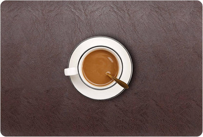 Set of 6 Faux Leather Placemats, PU Table Mats, Waterproof, Stain Resistant, Heat Resistant, Non-Slip Easy to Clean for Kitchen Dining Table,Conference Table F Dark Brown