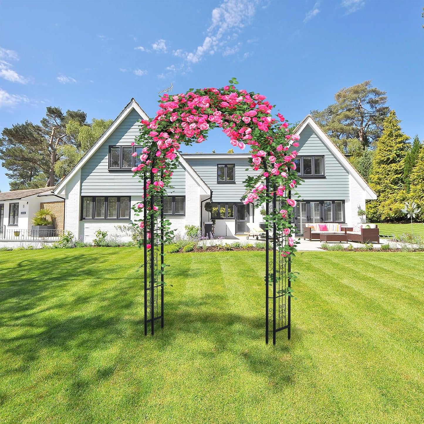 88in Steel Garden Arch Arbor Trellis for Climbing Plants Outdoor,Yard,Garden,Climbing Plants 7ft Decorative Wire Lattice,Outdoor Wedding Arch(Black)