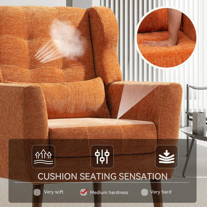 Accent Chair Set of 2, Upholstered Armchair with Pillow, Fabric Single Sofa Chair with Lounge Seat and Wood Legs Accent Chair for Living Room Small Spaces (Orange, Set of 2)