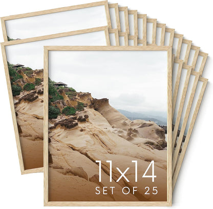 Haus and Hues 11x14 Natural Oak Wood Picture Frames Set of 25 - Premium Bulk Picture Frames 11x14 Bundle - Elegant Gallery Wall Frame Set for Posters, Art Display - Ideal for Wall Decor in Home &