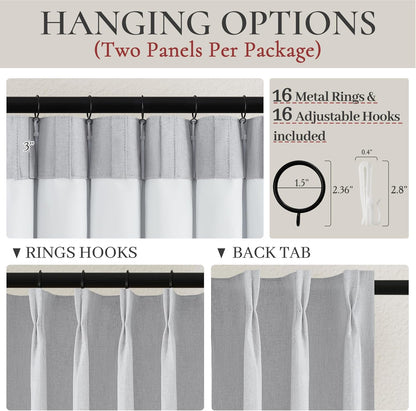Light Grey Black Out Curtains 84 Inch Long for Living Room, Pinch Pleated Flax Linen Modern Insulated Drapes with Hooks Bedroom Curtain 2 Panels Set Soundproof Privacy Windows (40"Wx84"Lx2 Light Gray)