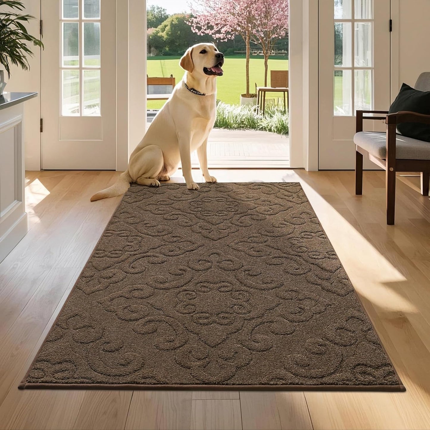 COSY HOMEER-Door-Mat-Non-Slip-Entryway-Rug 36”x60” Absorbent Welcome Mats Washable Dirt Trapper Door Mat Entrance Floor Mats for Front Back Doormats and Wet Shoes,Brown