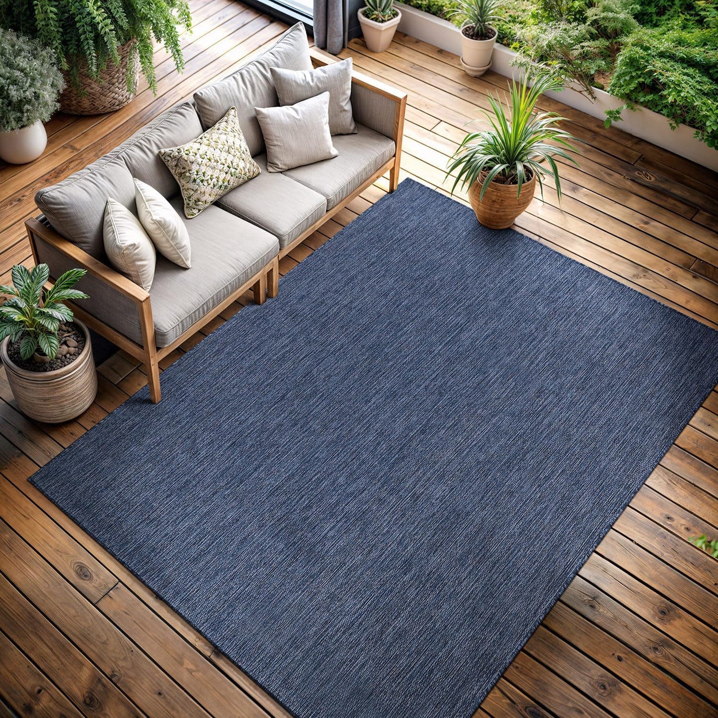 CAMILSON Outdoor Rug 9x12 Modern Area Rugs for Large Indoor and Outdoor Patios and Porches - Waterproof, Washable, Non-Shedding, Easy-to-Clean Outside Carpet (9 x 12, Solid - Navy Blue)