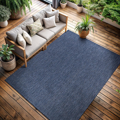 CAMILSON Outdoor Rug 9x12 Modern Area Rugs for Large Indoor and Outdoor Patios and Porches - Waterproof, Washable, Non-Shedding, Easy-to-Clean Outside Carpet (9 x 12, Solid - Navy Blue)