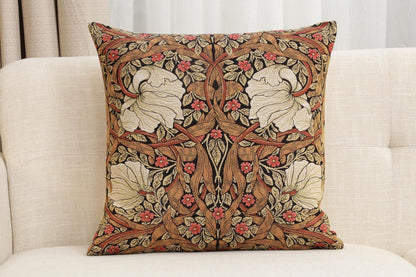 Charlotte Home Furnishings Pimpernel Tobacco Brown Floral Throw Pillow Cover 18” x 18” – Botanical Tapestry Cushion Cover for Sofa or Bed | Jacquard Woven in Europe | Insert Not Included
