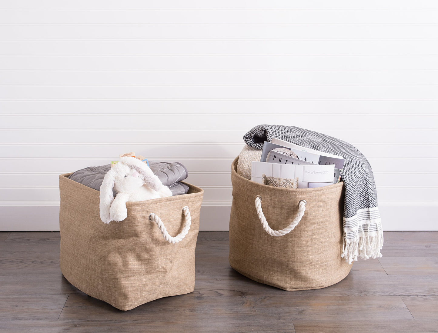 DII, Collapsible Variegated Polyester Storage Bin with Cotton Handles Small Taupe