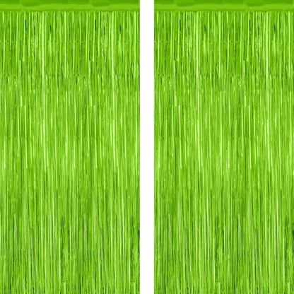 2 Pack Backdrop Curtains, 3.28 Feet x 7.05 Feet Grass Green Fringe Curtains, Metallic Tinsel Backdrop Foil Curtains Streamer, Party Supplies Party Decorations Photo Props