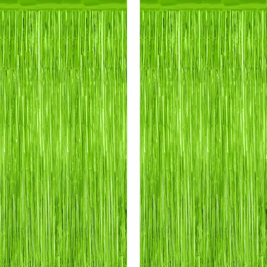 2 Pack Backdrop Curtains, 3.28 Feet x 7.05 Feet Grass Green Fringe Curtains, Metallic Tinsel Backdrop Foil Curtains Streamer, Party Supplies Party Decorations Photo Props