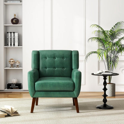 UIXE PU Leather Accent Chairs Set of 2, Modern Arm Club Chair Upholstered Armchair for Living Room, Comfy Single Sofa Seats Button Tufted Reading Seating, Green