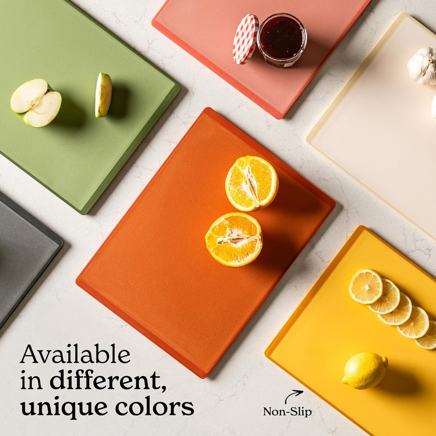 SMIRLY Plastic Cutting Board Set with Holder 4 Pieces, Non-Slip Dishwasher Safe Chopping Boards for Kitchen, Yellow