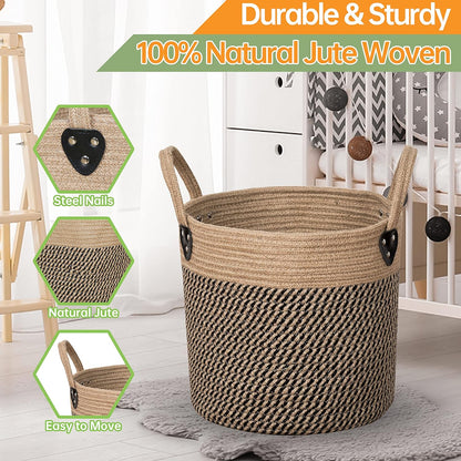 Jute Rope Basket - 10"x10" Woven Plant Pot Holder with Handles, Boho Indoor/Outdoor Planter Cover, Multifunctional Storage