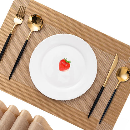 CADONO Placemats Set of 6 Washable Indoor/Outdoor Vinyl Place Mats for Dining Table Durable Non-Slip Heat Resistant PVC Weave Table Mats（Gold Cube）