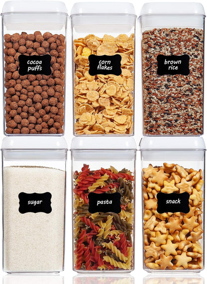 Vtopmart 6 PCS Airtight Food Storage Containers, BPA Free Plastic Snack Cereal Containers with Easy Lock Lids, for Kitchen Pantry Organization and Storage, Include 24 Labels, 1.2L
