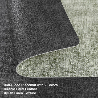 Myir JUN Placemats Dual Sided, Faux Leather Place Mats Set of 4 Indoor Placemat for Dining Table Outdoor Placemats Square Non-Slip Washable Table Mats (Gray Grass Green, Set of 4)