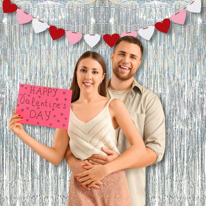 BRAVESHINE Silver Streamers Party Backdrop Decorations - 2Pcs 3.2x8.2ft Tinsel Foil Fringe Curtain Backdrop for Christmas/New Years/Birthdays/Bachelorette/Anniversary/Engagement/Dancing Ball Decor