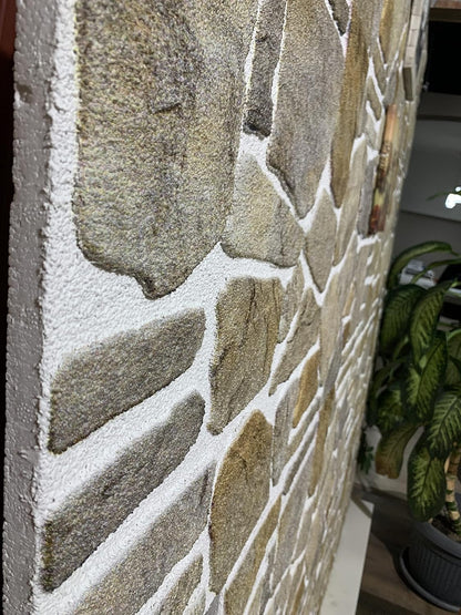 Dundee Deco 3D Wall Panels - Cladding Grey Caramel White Stone Look Wall Paneling, Styrofoam Facing for Interior and Exterior Applications, DIY, Sample, Size 10 x 10 in.
