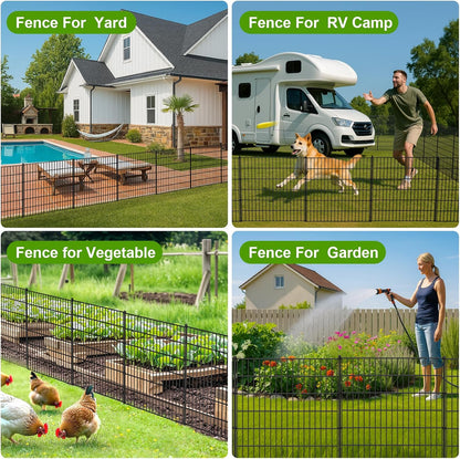 Land Guard 20 Panels No Dig Decorative Garden Fence with Gate for Yard, 30 in(H) x 50 ft(L) Removable Dog Fence Outdoor for Yard, Rustproof Metal Animal Barrier Ground Stakes