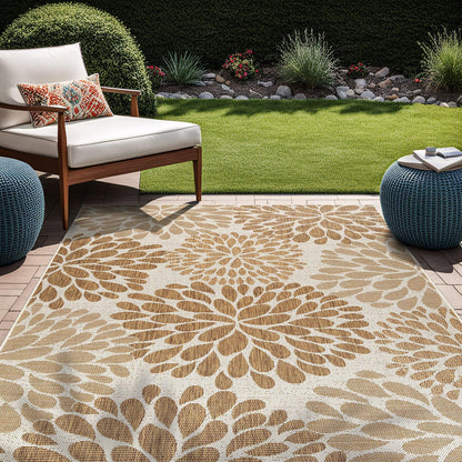 Beverly Rug Outdoor Rug 10x14 Modern Exotic Tropical Leaf Area Rugs for Indoor and Outdoor Patio Deck Porch Garden Water Resistant Washable Outside Carpet (10 x 14 Beige)
