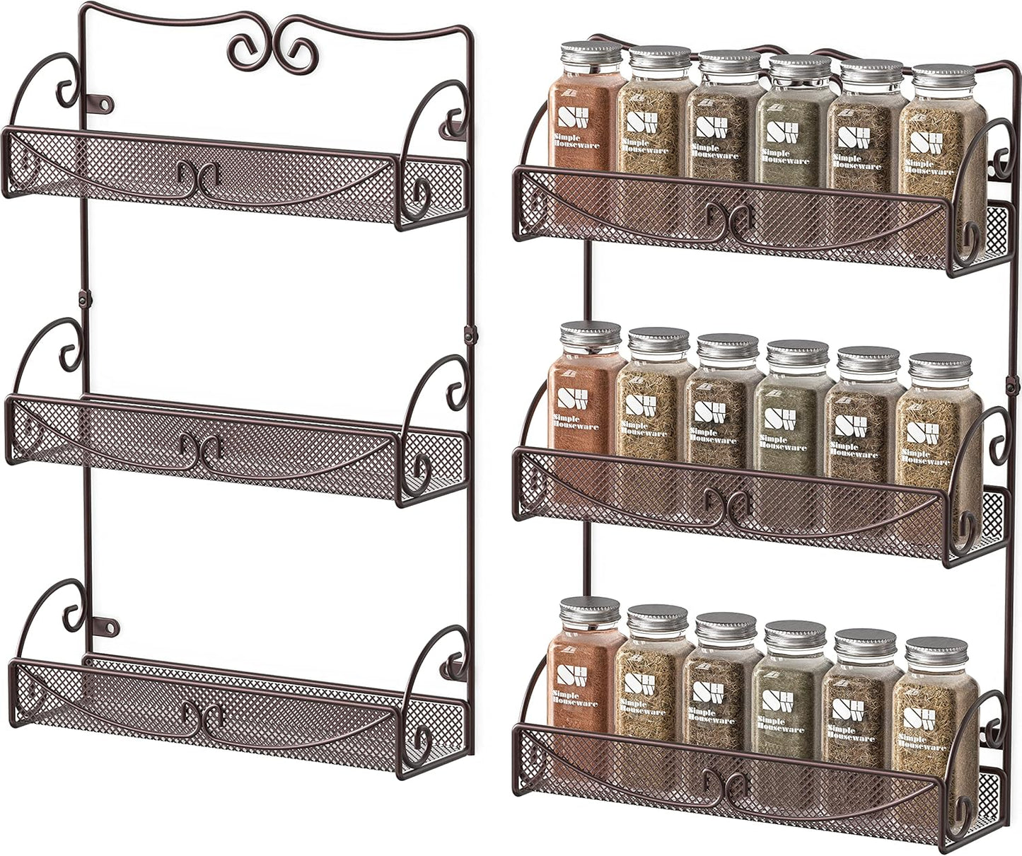 Deco Brothers 3 Tier Wall Mounted Spice Rack, 2 Pack, Bronze