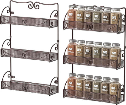 Deco Brothers 3 Tier Wall Mounted Spice Rack, 2 Pack, Bronze