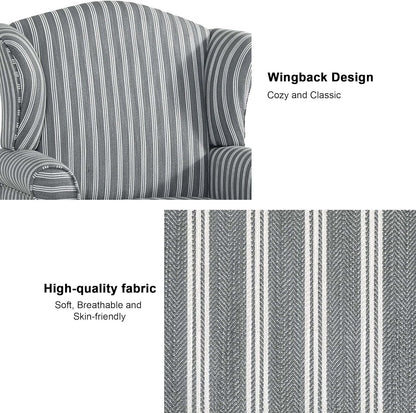 Accent Chair, High Back Upholstered Armchair with High Resilience Sponge & Wood Legs, Mid-Century Modern Comfy Single Sofa Reading Chairs for Living Room, Bedroom (Stripe Grey, Set of 1)