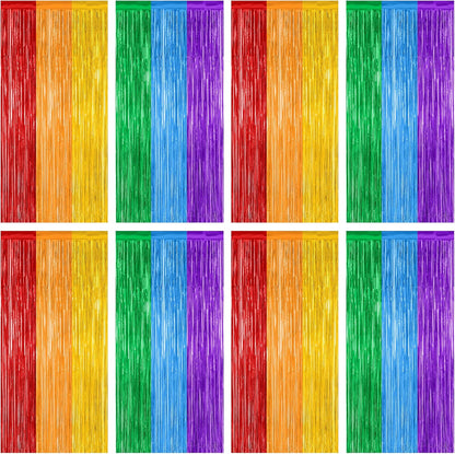 8 Pack Rainbow Backdrop, 3.28 FT x 7.05 FT Backdrop Curtains, Metallic Fringe Curtains Tinsel Bakdrop Party Streamer, Wedding Decor Rainbow Party Decorations Pride Photo Booth Props