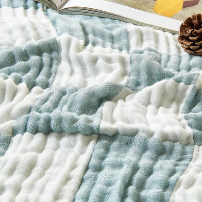 EMME Checkered Cotton Blanket Twin Large 60"x80" 100% Muslin for Couch Breathable Cooling Gauze All Season Soft and Lightweight (Teal)