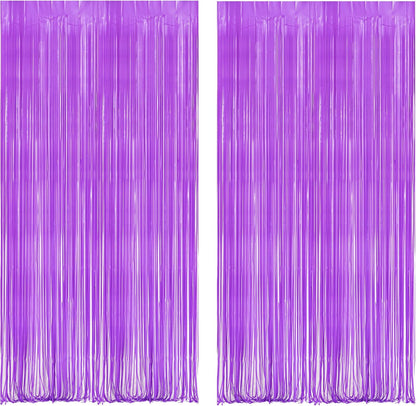 BRAVESHINE Tinsel Photo Backdrop Curtains - 2Pcs 3.2x8.2ft Pastel Purple Foil Fringe Streamer Curtain for Halloween/Easter Birthdays Bachelorette Valentines Mermaid Butterfly Party Decorations
