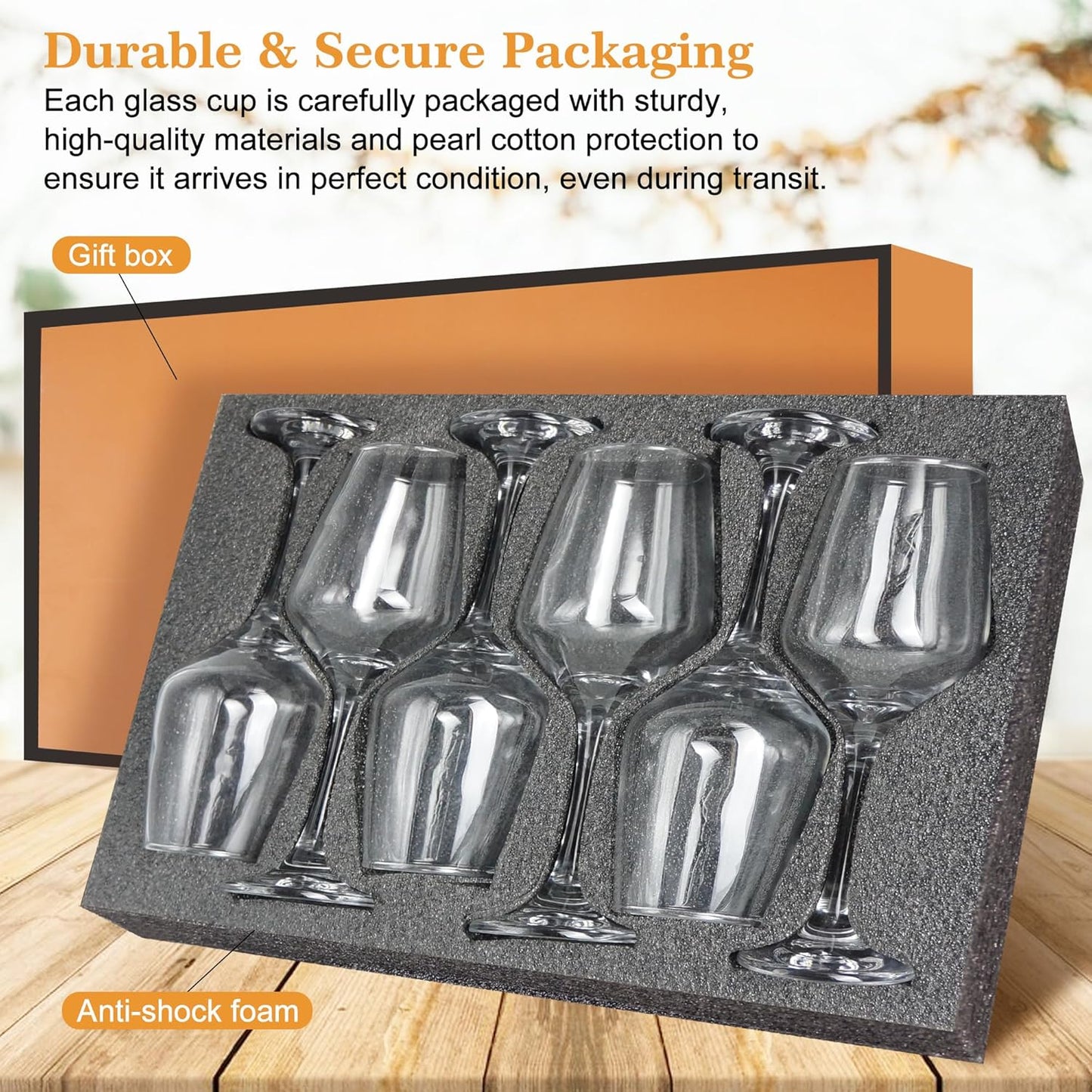 Crystal Wine Glasses Set of 6-12oz Long Stem Wine Glass, Clear Pretty Crystal Glassware, Hand Blown Drinkware, Unique Stemware Wine Glass Holiday Gift Set