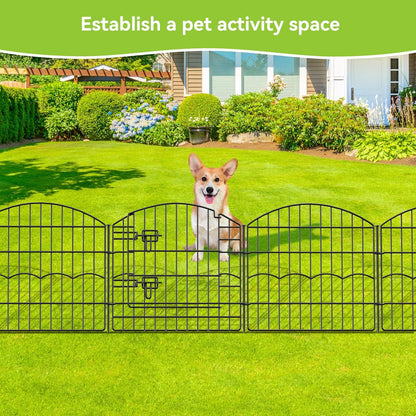 Decorative Garden Fence 12 Panels 24ft (L)×24in (H) Metal Garden Fences with 11 Panels + 1 Gate, No Dig Animal Barrier Fencing Rustproof Wire Border Temporary Dog Fence for Patio Outdoor Yard Lawn