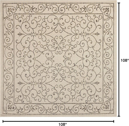 JONATHAN Y Vintage Filigree Indoor Outdoor Square Area Rug 9X9 Beige/Brown, Charleston Textured Weave for Backyard, Patio, Porch, Easy-Cleaning, High Traffic, Pet-Friendly, Non-Shedding (SMB106A-9SQ)