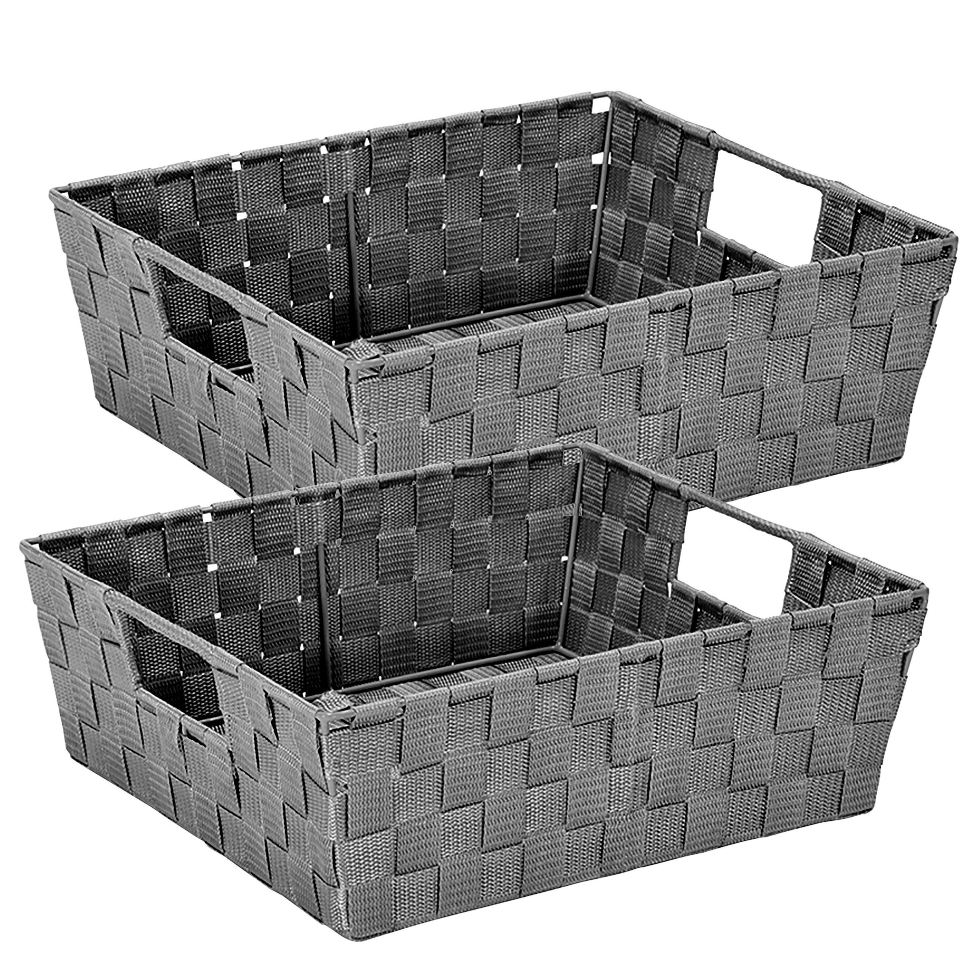 Simplify 2 Pack Large Storage Shelf Totes with Woven Strap in Grey | Decorative | Baskets |