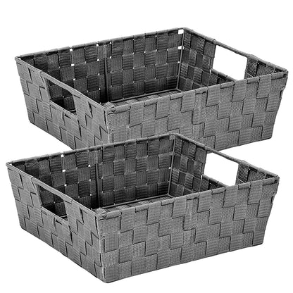 Simplify 2 Pack Large Storage Shelf Totes with Woven Strap in Grey | Decorative | Baskets |