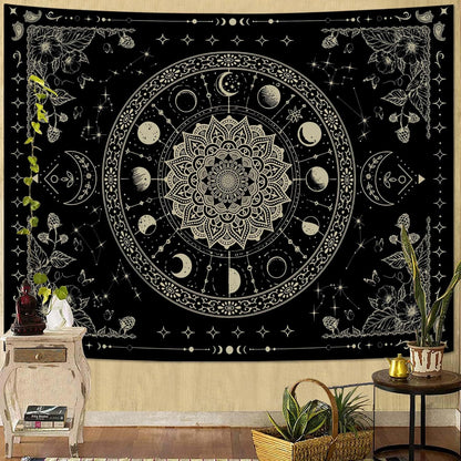 Lunerfex Mandala Moon Tapestry Boho Tapestry for Bedroom Black Tapestries Wall Hanging Living Room Wall Art and Home Decor 70x90