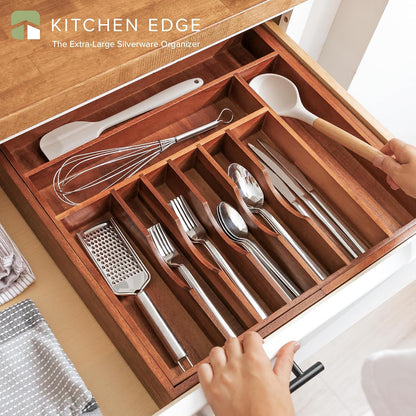 Premium Silverware, Flatware and Utensil Organizer for Kitchen Drawers, Food-Safe Contract Grade, Expandable from 18 to 33 In, Natural Acacia