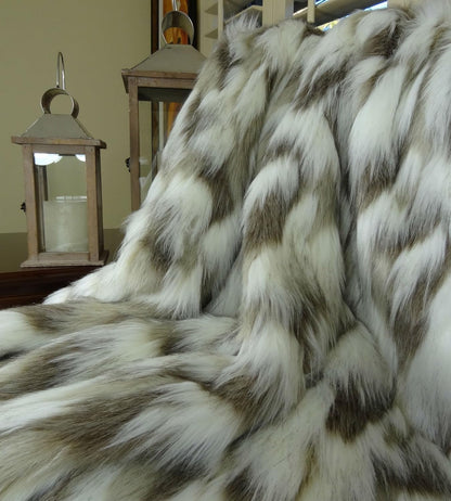 Ivory Beige Luxury Faux Fur Throw Blanket - Tibet Fox Fur - 80W x 90L