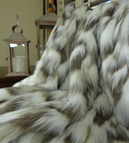 Ivory Faux Fur Throw Blanket & Bedspread - Tibet Fox Fur - Ivory Beige Luxury Faux Fur - Throw Blanket - Luxury Soft Faux Fur, Made in USA, 16445