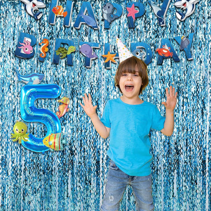 Wavy Blue Streamers Party Backdrop - GREATRIL Fringe Curtain for Pool Party/Birthdays/VBS/Beach/Under Sea - 3.2ft X 6.5ft - 2 Packs