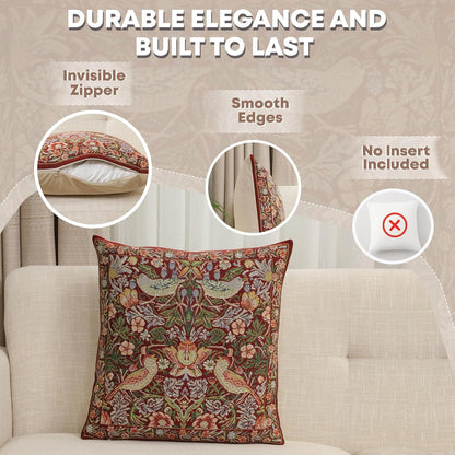 Charlotte Home Furnishings Throw Pillow Covers 16x16 in, Red Strawberry Decorative Couch Pillow Covers, Boho European Tapestry Cushion Cases, Living Room Cozy Home Decor, Jacquard Woven Soft Cotton